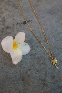 Escape - Palm Tree Charm Necklace - Gold Stainless Steel