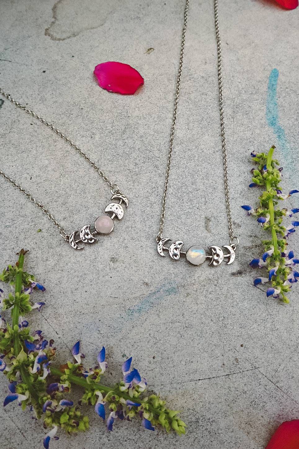 Rainbow Moonstone Moon Phases Necklace - Silver - Triple Moon Goddess Necklace - Celestial Jewelry - Celestial Necklace - June Birthstone
