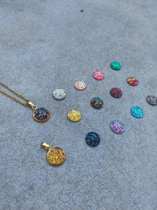Crystal Druzy Resin Pendant Necklace - 12 Colours Silver/Gold