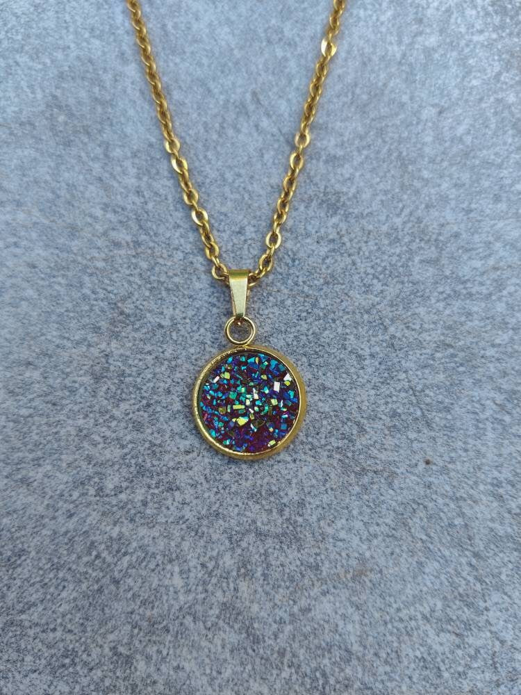 Crystal Druzy Resin Pendant Necklace - 12 Colours Silver/Gold