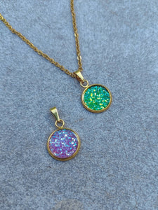Crystal Druzy Resin Pendant Necklace - 12 Colours Silver/Gold