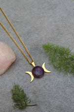Load image into Gallery viewer, Amethyst Triple Moon Pendant Necklace - Gold
