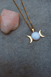 Opalite Triple Moon Pendant Necklace - Gold