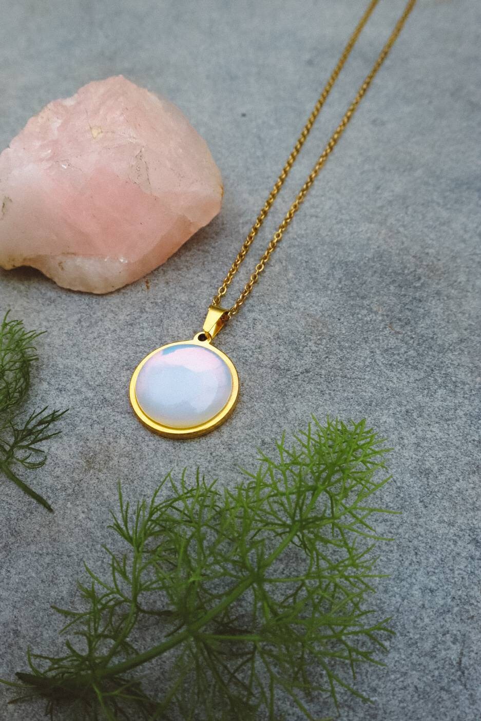 Opalite Statement Pendant Necklace - Gold