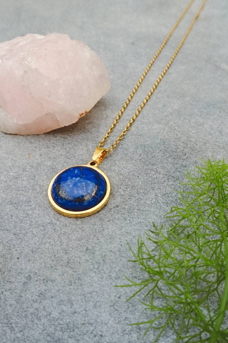 Lapis Lazuli Statement Pendant Necklace - Gold