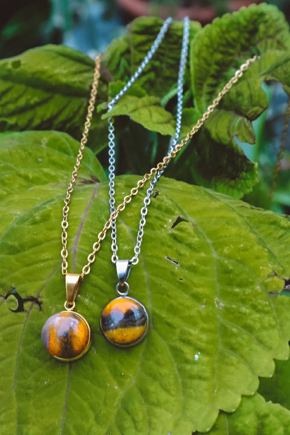 Bumble Bee Jasper Pendant Necklace - Gold/Silver