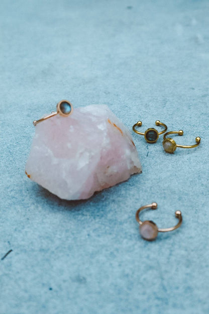 ODESSA Rainbow Moonstone Ring Rose Gold