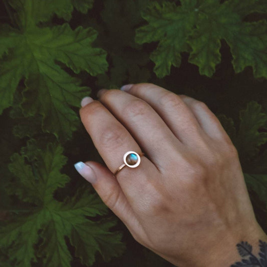 Dainty Labradorite Ring - Rose Gold