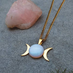 Load image into Gallery viewer, Opalite Triple Moon Pendant Necklace - Gold
