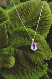 Fire Topaz Faceted Oval Necklace - 925 Silver