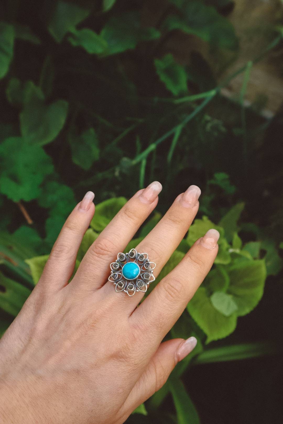 DOMINICA Larimar and Herkimer Diamond Ring - 925 Silver