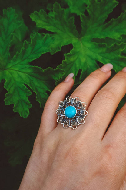 DOMINICA Larimar and Herkimer Diamond Ring - 925 Silver