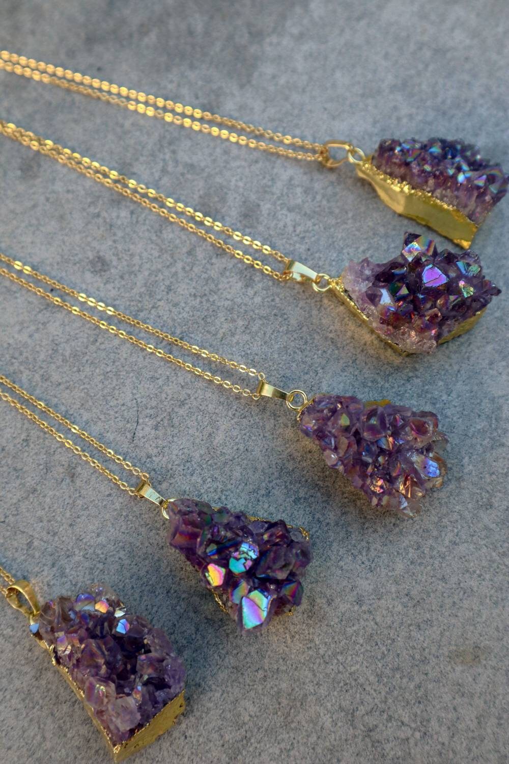 Lilac Amethyst Aura Pendant Necklace Gold