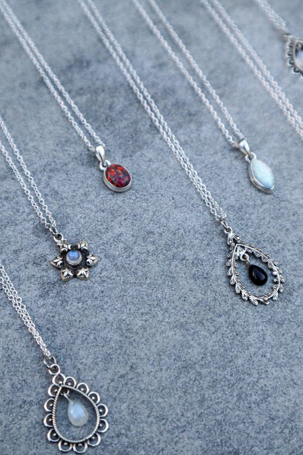 Black Onyx Teardrop Pendant Necklace - 925 Silver