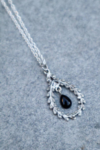 Black Onyx Teardrop Pendant Necklace - 925 Silver