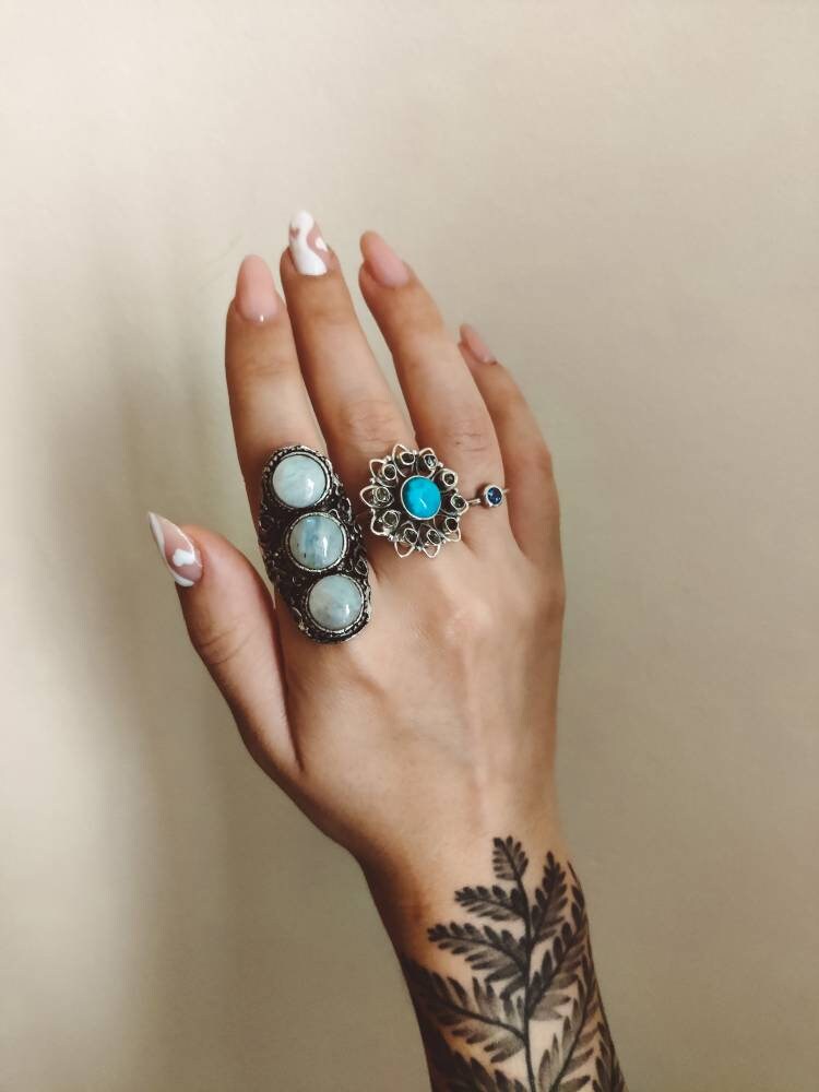 DOMINICA Larimar and Herkimer Diamond Ring - 925 Silver