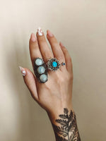 Load image into Gallery viewer, DOMINICA Larimar and Herkimer Diamond Ring - 925 Silver

