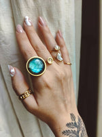 Cargar imagen en el visor de la galería, blue labradorite gold stainless steel ring crystal jewelry

