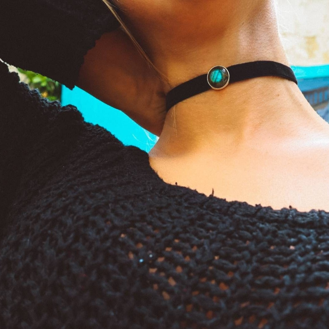 Gemstone Choker Necklace - Black/Silver