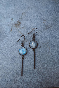 Rainbow Moonstone Dangling Earrings - Black Stainless Steel