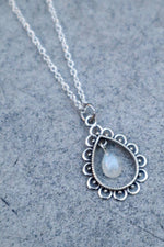 Load image into Gallery viewer, Moonstone Drop - 925 Sterling Silver Rainbow Moonstone Pendant Necklace - Pear Crystal Necklace - Crystal Jewelry - Teardrop Shaped Necklace
