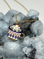 Load image into Gallery viewer, Cat in a cup pendant necklace
