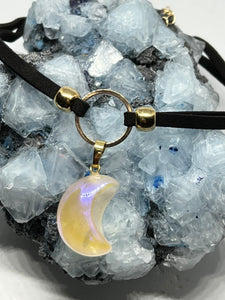 Aura Rose Quartz Moon Choker - Gold O Ring Choker / Chain Necklace