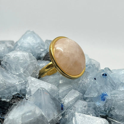 AYA Rose Quartz Statement Ring Gold