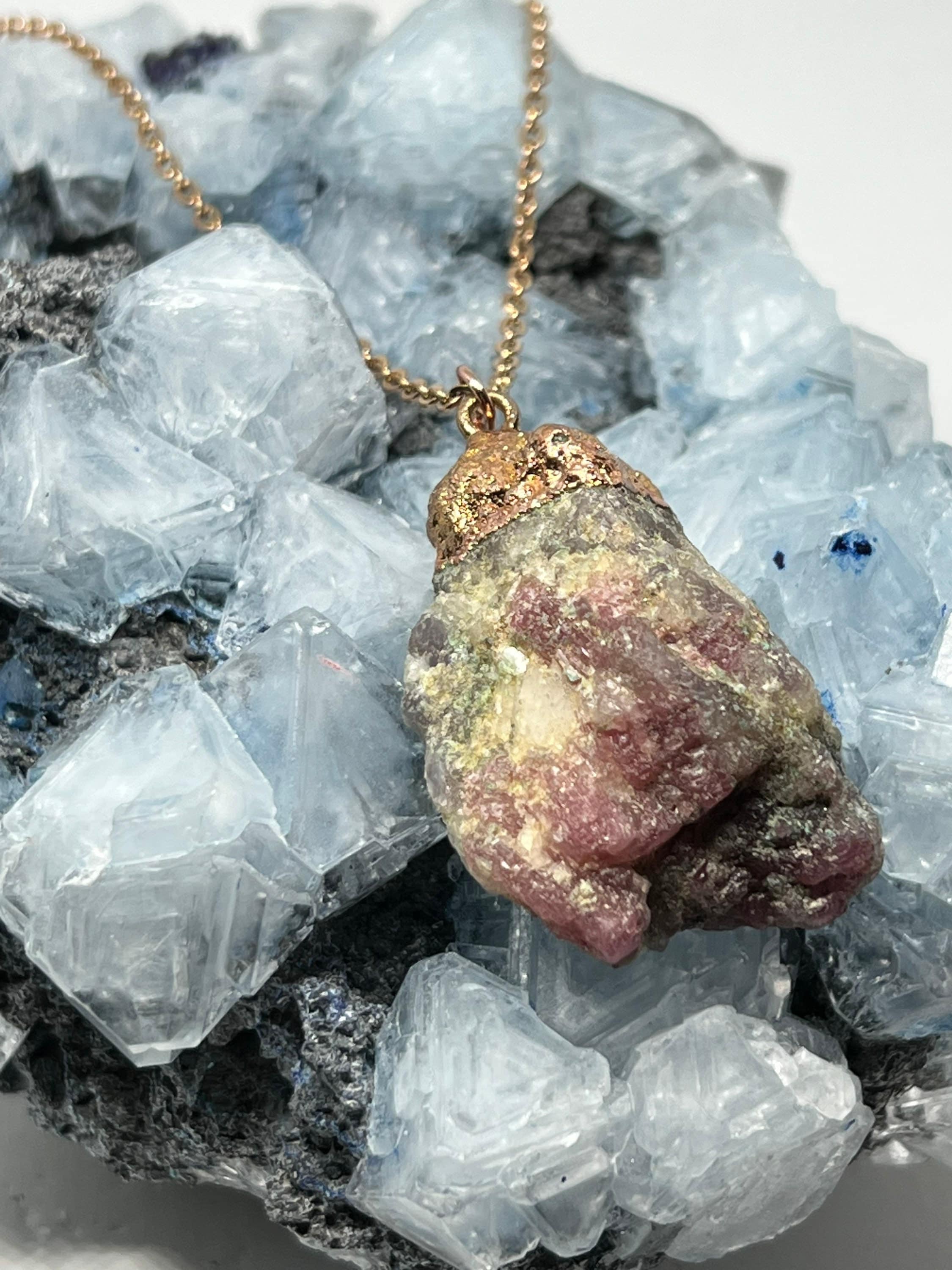 Pink Tourmaline Unicorn Stone Rose Gold Chain necklace, rough pink tourmaline jewelry rose gold, raw gemstone necklace rose gold