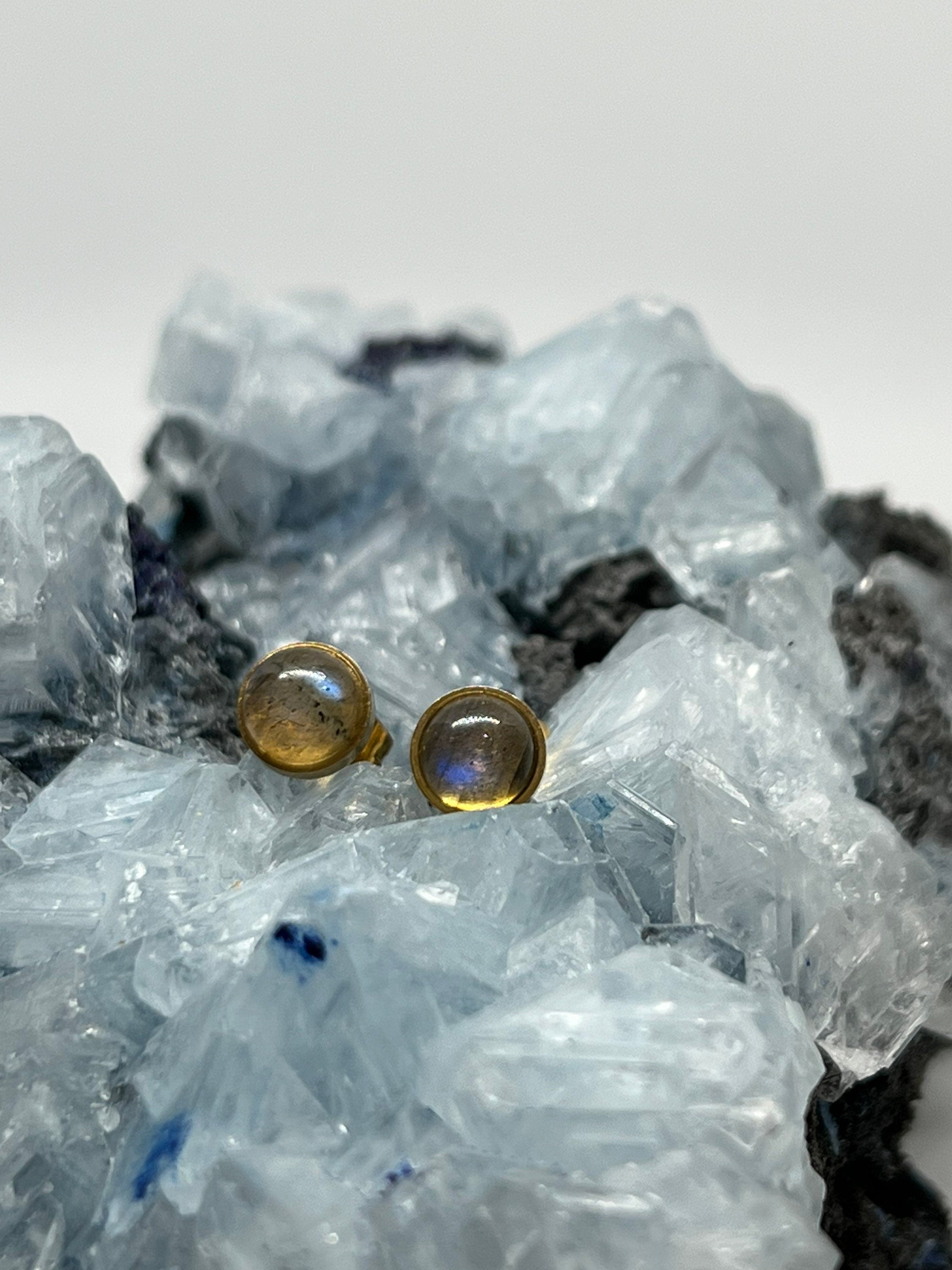 Labradorite Stud Earrings - Gold