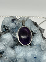 Load image into Gallery viewer, Amethyst Oval Pendant Necklace - Silver
