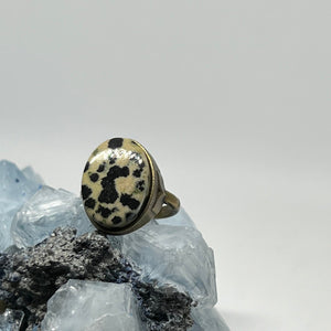 Dalmatian Jasper Oval Ring - Bronze
