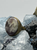 Load image into Gallery viewer, Chevron Amethyst Bronze Ring, oval gemstone ring bronze, chevron amethyst jewelry bronze, chevron amethyst gemstone, bronze ring women
