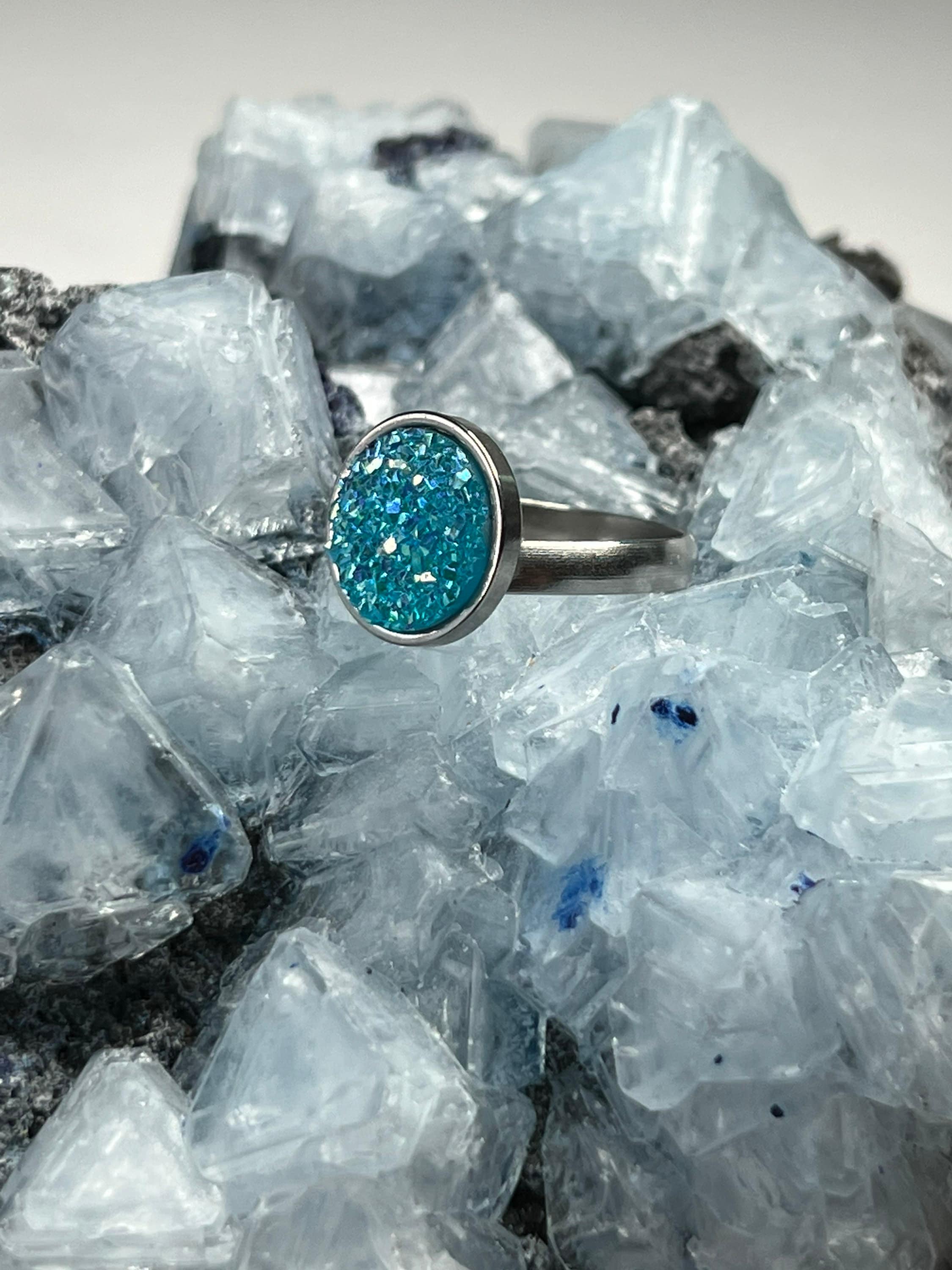 Blue Druzy Ring - Silver
