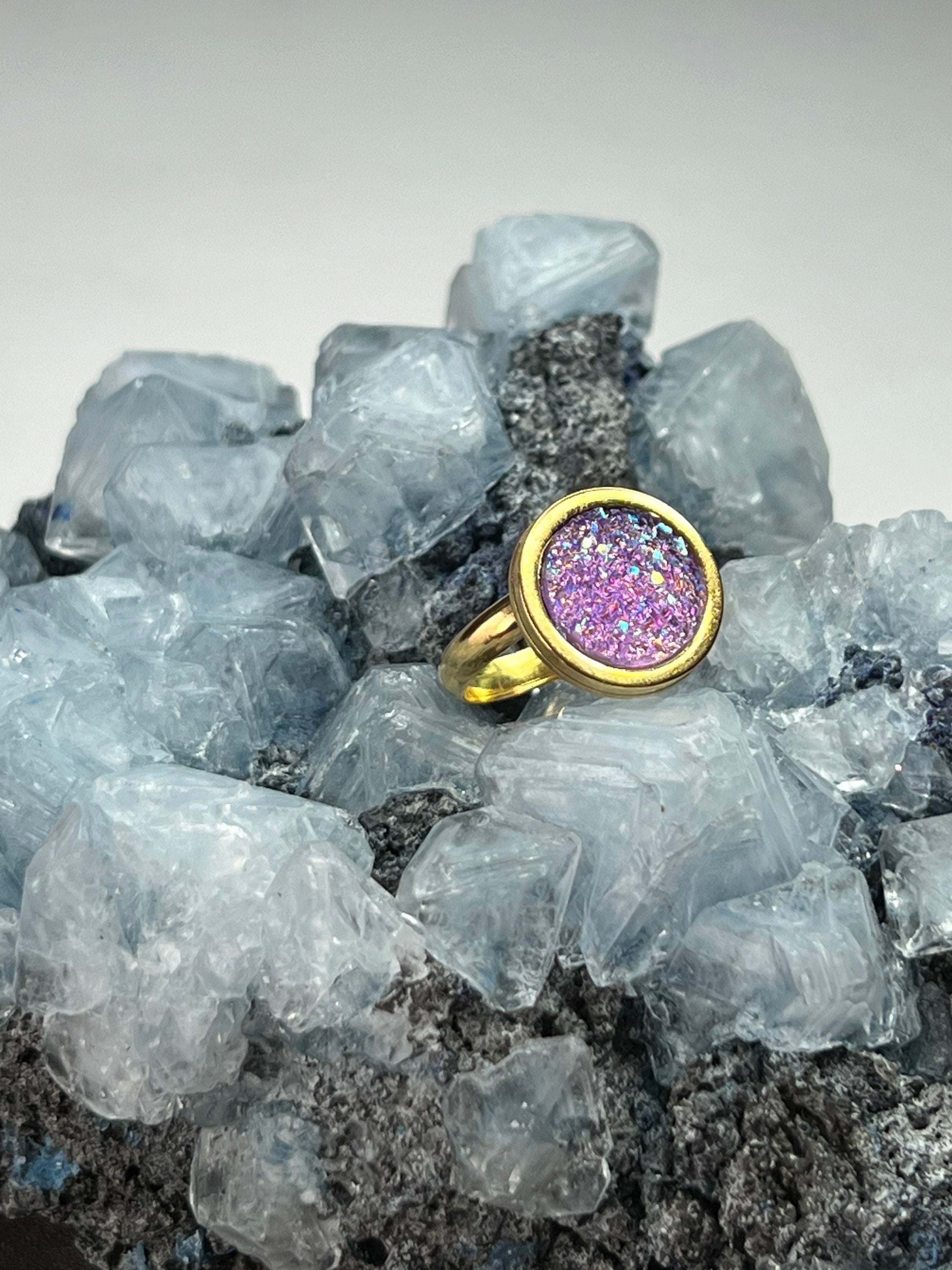 Purple Druzy Ring  - Gold