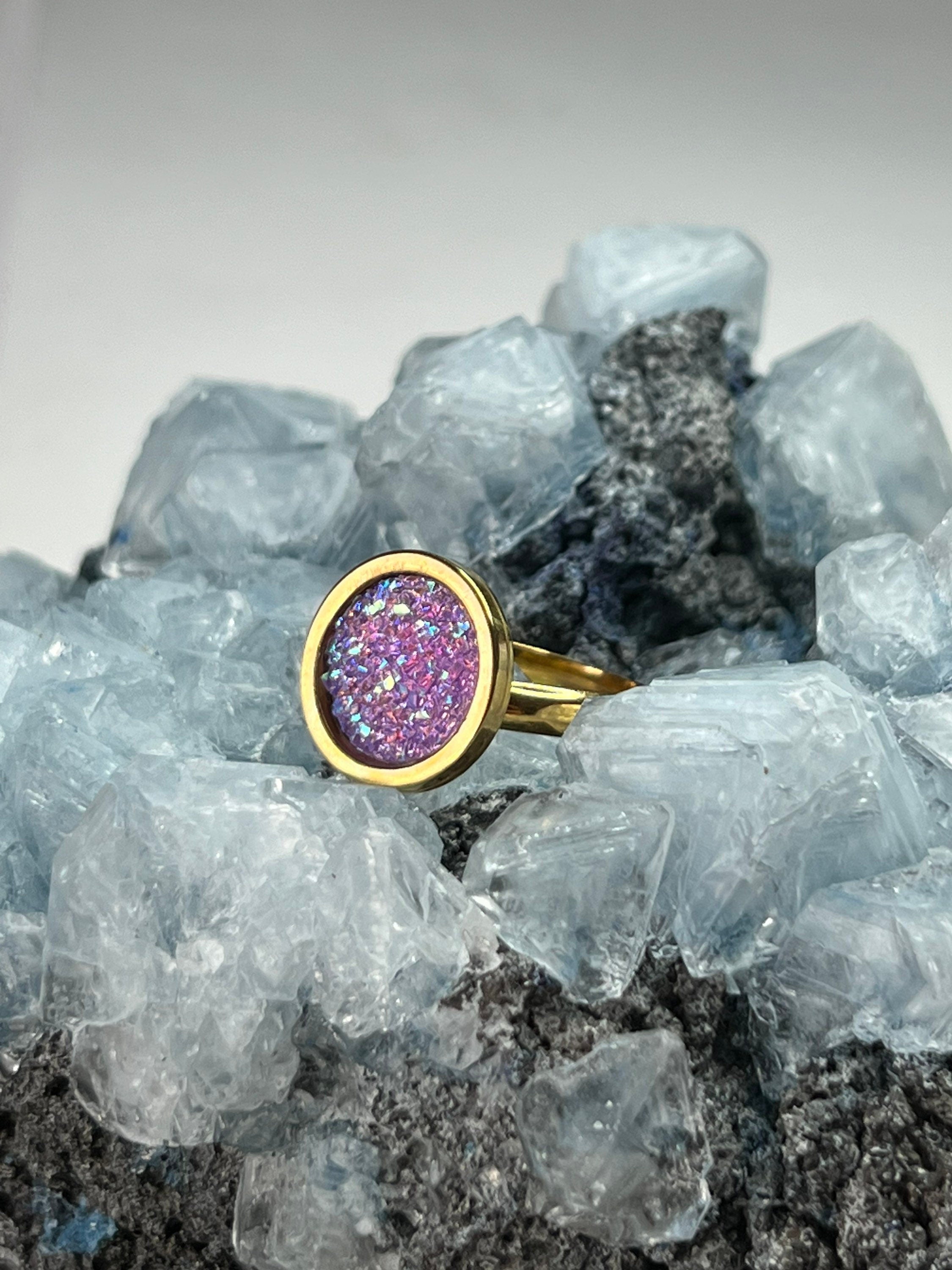 Purple Druzy Ring  - Gold