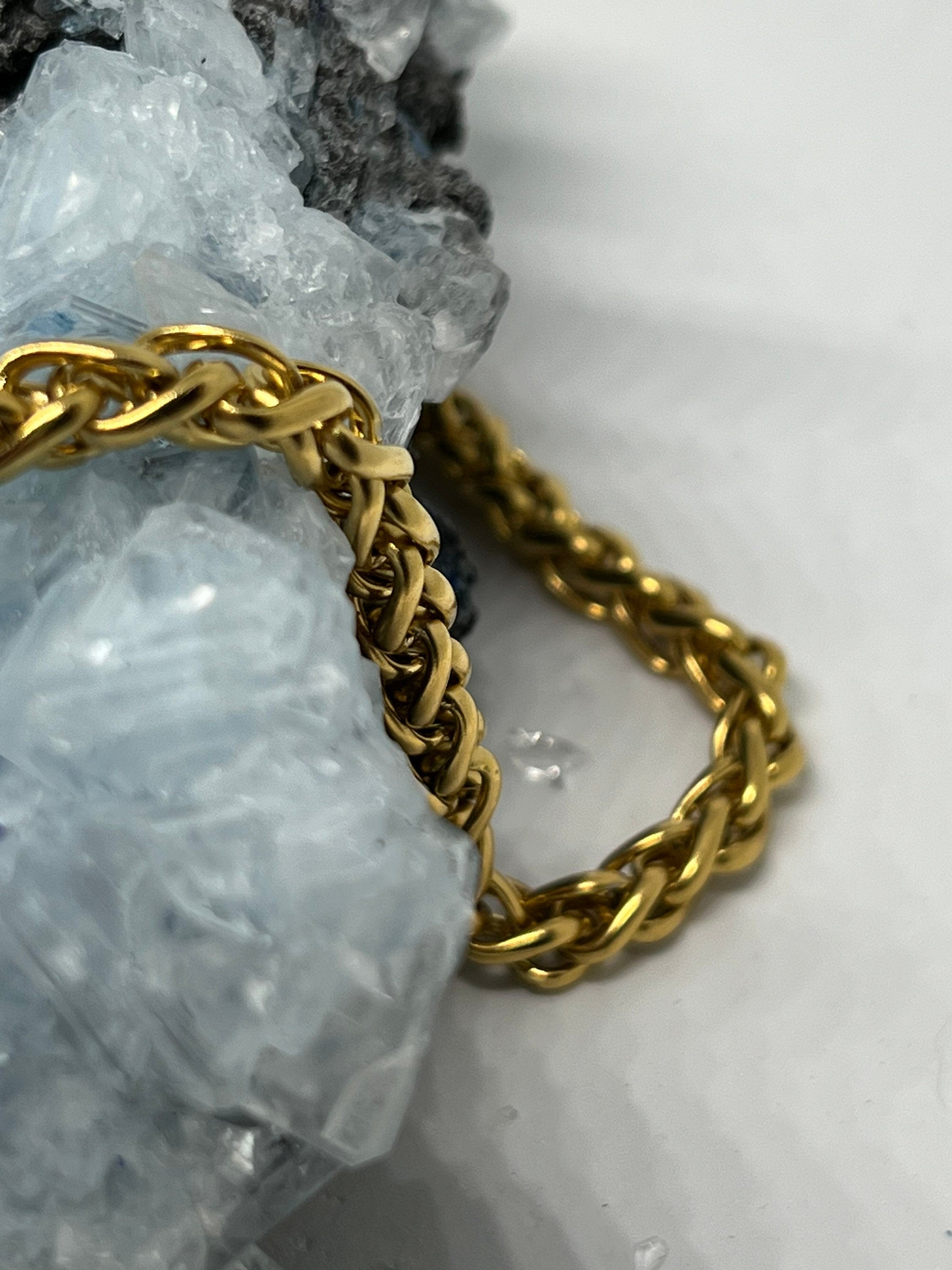 Gemstone O Ring Wheat Chain Choker - Gold