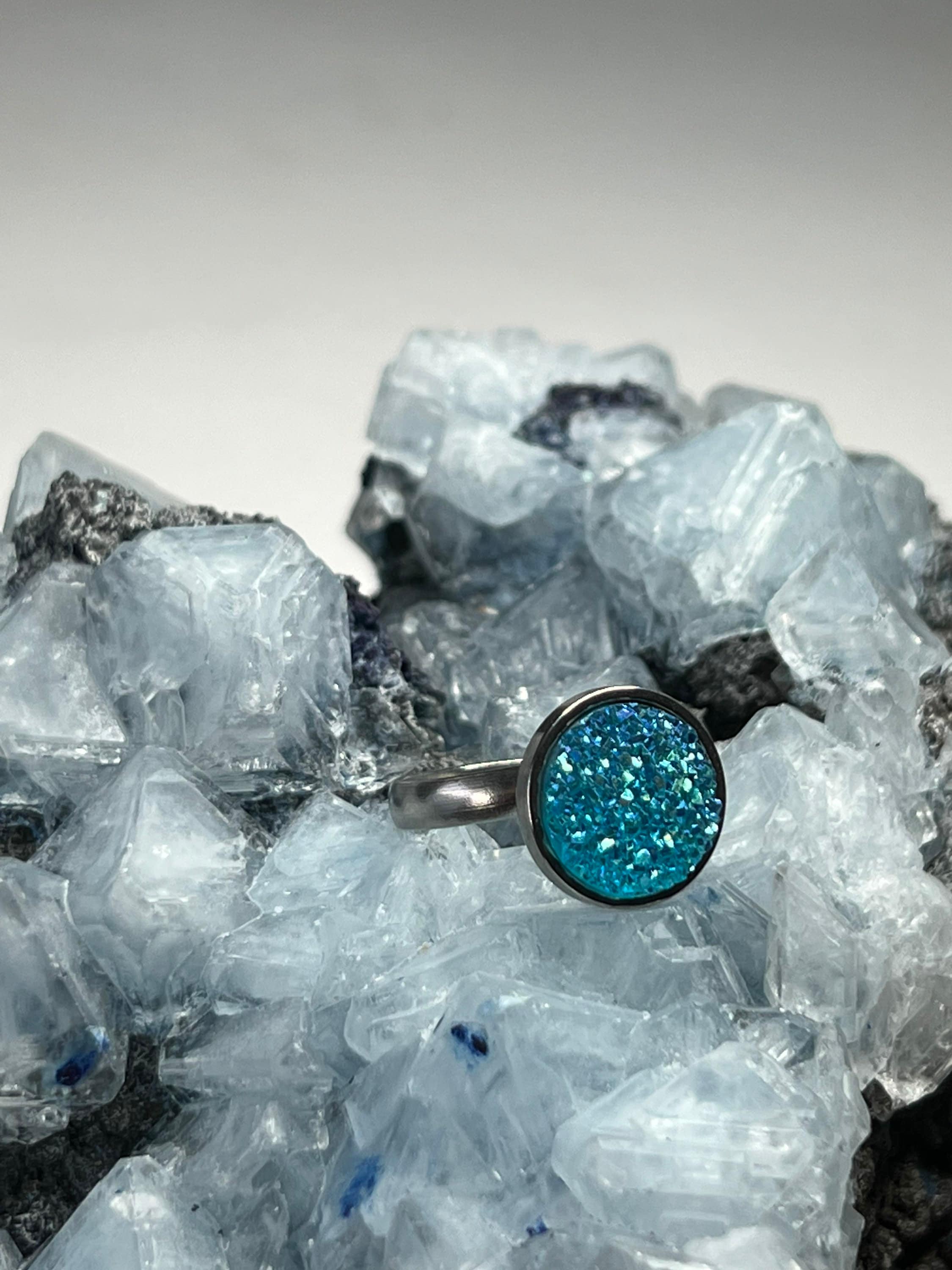 Blue Druzy Ring - Silver