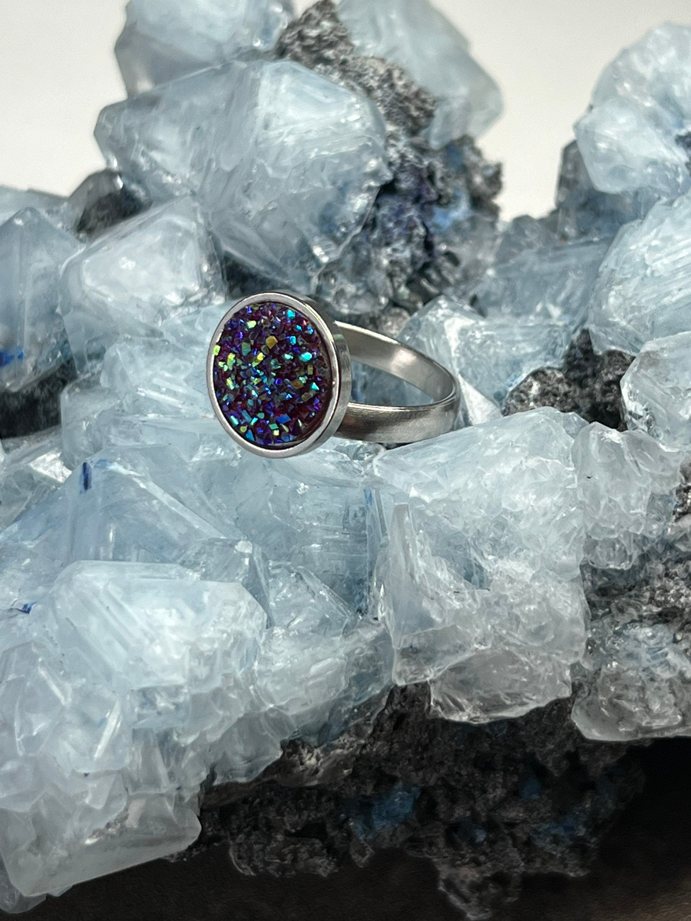 Galaxy Purple Druzy Ring - Silver