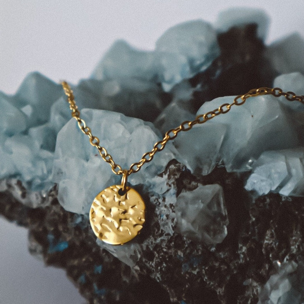 Hammered Disc Pendant Necklace - Gold