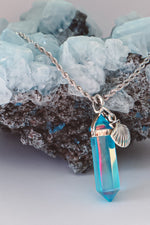 Load image into Gallery viewer, Aqua Aura Quartz Point Pendant Seashell Necklace - Silver
