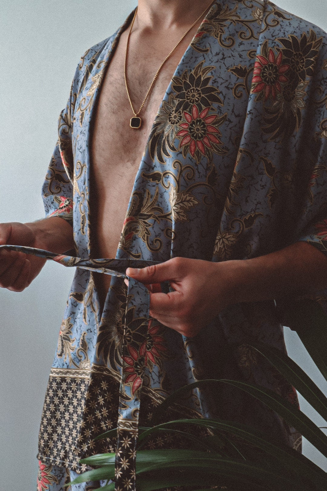Purple Floral Silk Kimono and Shorts Set Mens - Water Lily