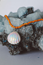 Load image into Gallery viewer, White Seashell Orange Beaded Necklace Silver
