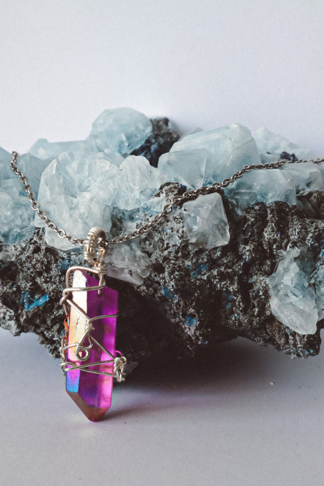 Violet Aura Quartz Point Necklace - Silver