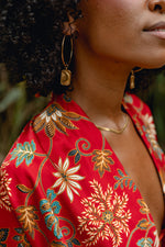 Load image into Gallery viewer, Red Floral Silk Kimono Vintage Style - Asoka
