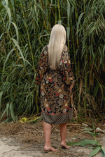 Load image into Gallery viewer, Black Floral Silk Kimono - Lotus
