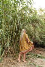 Load image into Gallery viewer, Yellow Floral Silk Kimono Robe - Marigold
