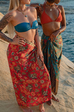 Load image into Gallery viewer, Red floral silk sarong - Hibiscus

