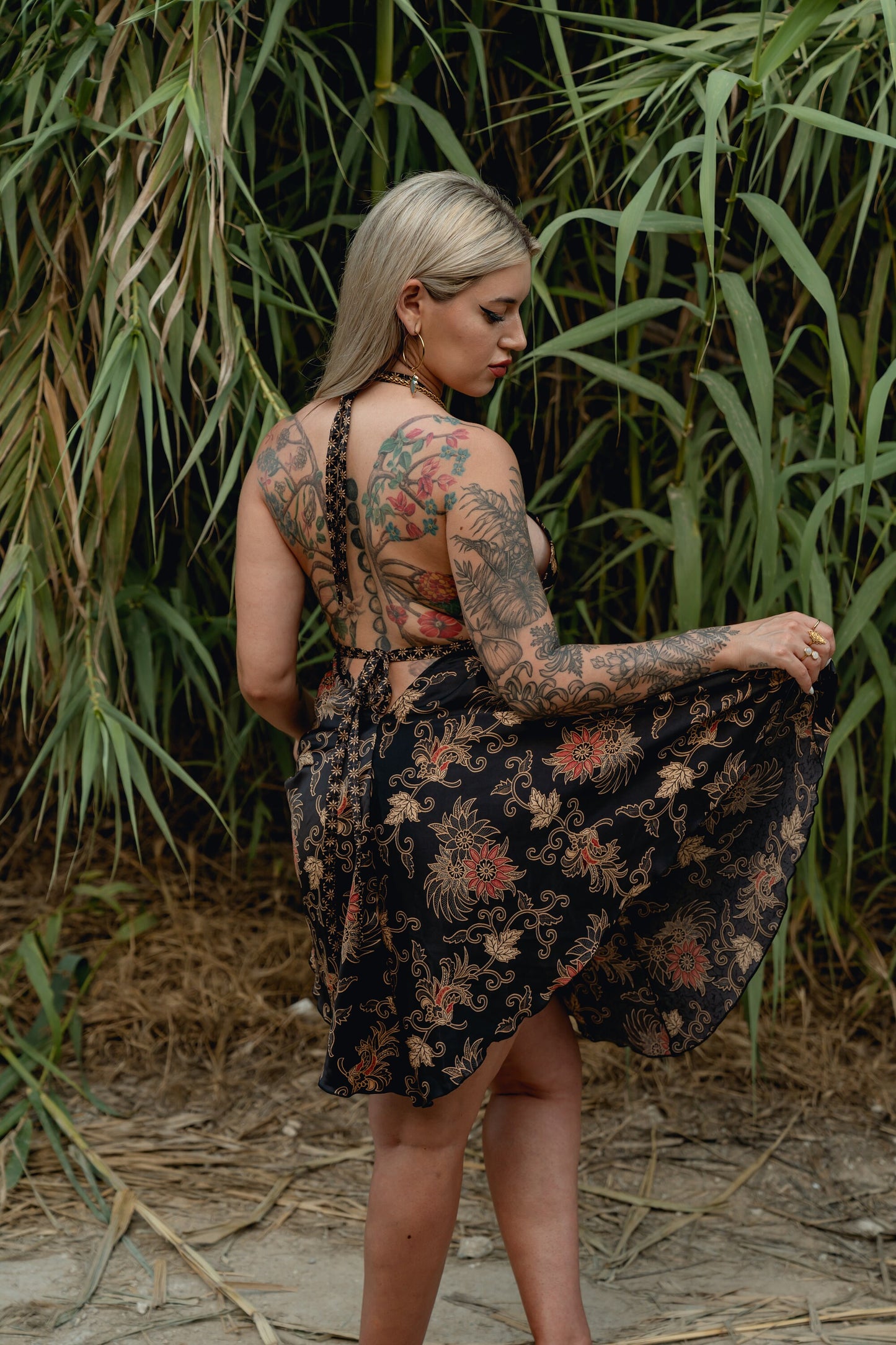 Black Floral Silk Mini Dress - Midnight Blossom