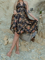 Load image into Gallery viewer, Black Floral Silk Maxi Dress - Midnight Blossom
